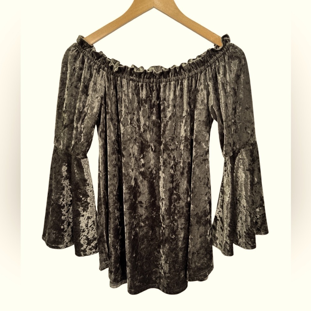Emerald Velvet Bell Sleeve Fairy Grunge Goblincore Tunic Blouse Olive‎ Green